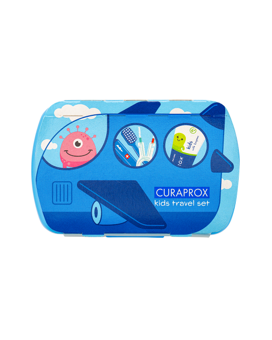 CURAPROX Kids travel set (modrý (1x zubná kefka, 2x medzizubná kefka CPS, 1x zubná pasta mäta 6+ 10 ml, 1x nálepka) 1x1 set)