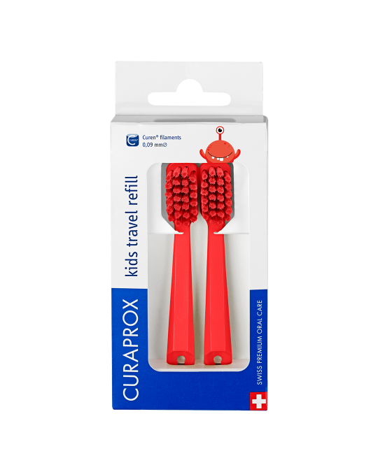 CURAPROX Náhradné hlavičky do detského cestovného setu, červené
