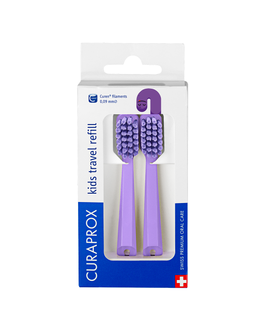 CURAPROX Náhradné hlavičky do detského cestovného setu, fialové