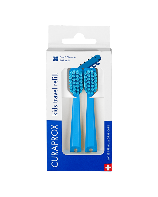 CURAPROX Náhradné hlavičky do detského cestovného setu, modré