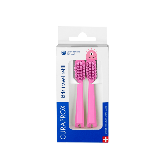 CURAPROX Náhradné hlavičky do detského cestovného setu, ružové