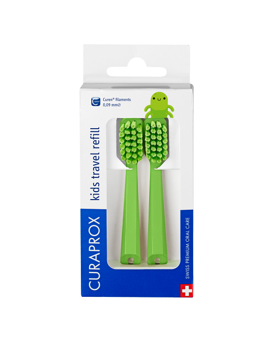 CURAPROX Náhradné hlavičky do detského cestovného setu, zelené