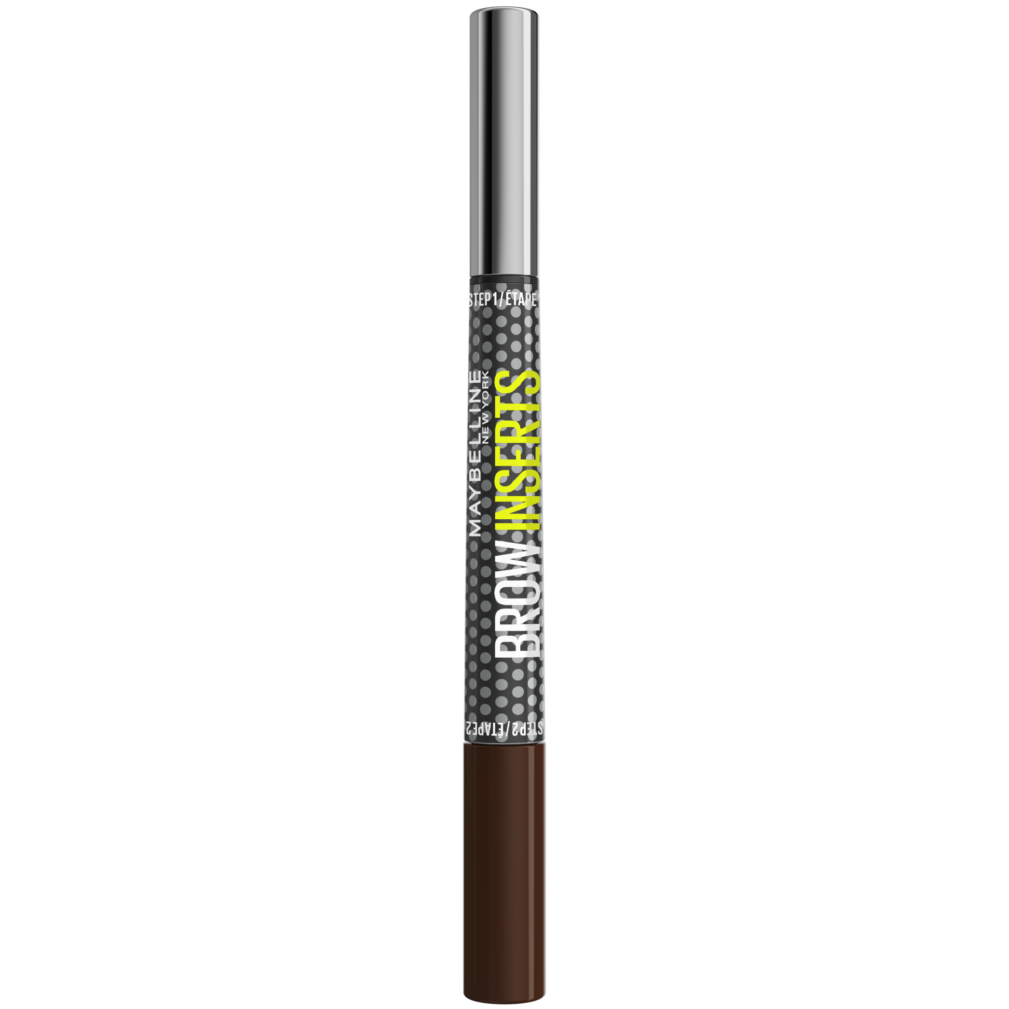 Maybelline New York Brow Inserts Deep Brown 5 obojstranná fixka na obočie s trojitým hrotom a farbiacim gélom, 1 ks