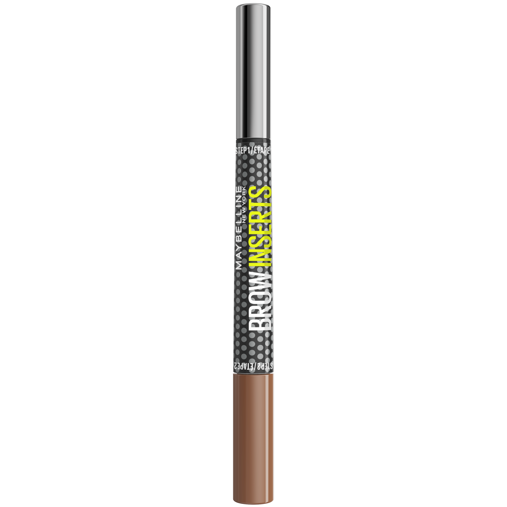 Maybelline New York Brow Inserts Soft Brown 2 obojstranná fixka na obočie s trojitým hrotom a farbiacim gélom, 1 ks