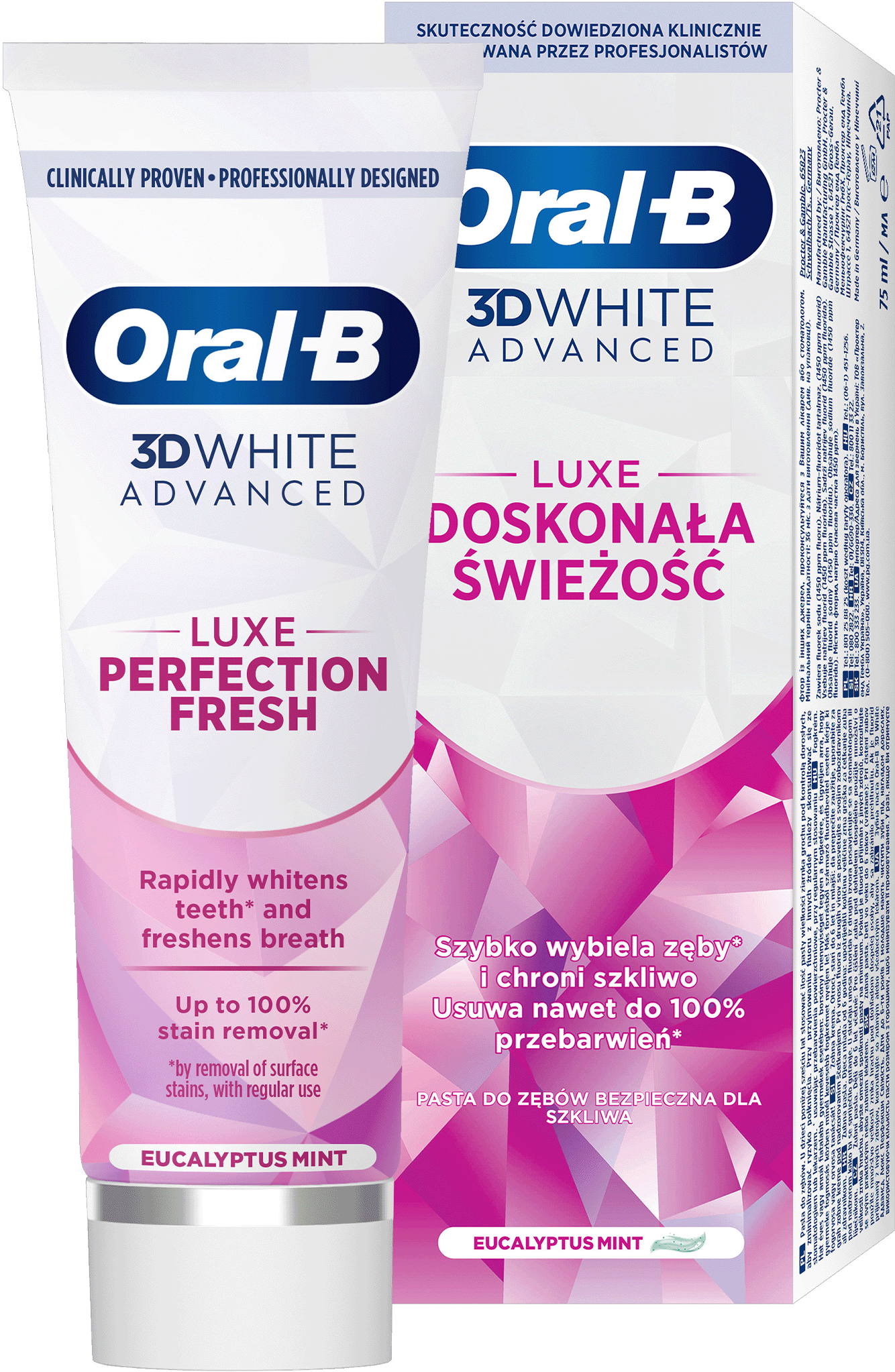 Oral-B 3D White Advanced Luxe Perfection Fresh, zubná pasta s eukalyptom a mätou