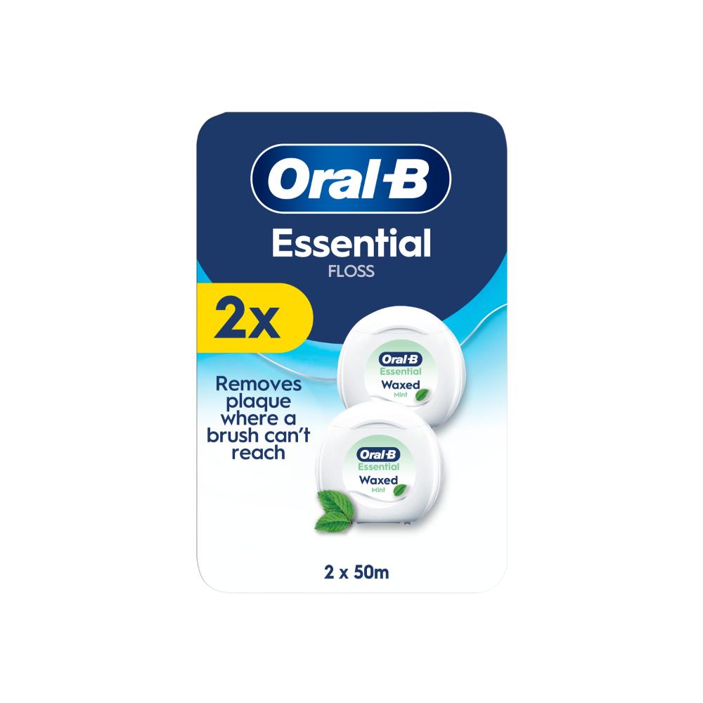 Oral-B Essential voskovaná dentálna niť, mätová príchuť, 2x50 m