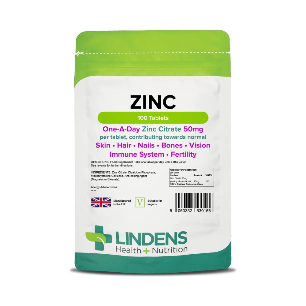 LINDENS Health + Nutrition Citrát zinočnatý 50 mg, 100 tabliet