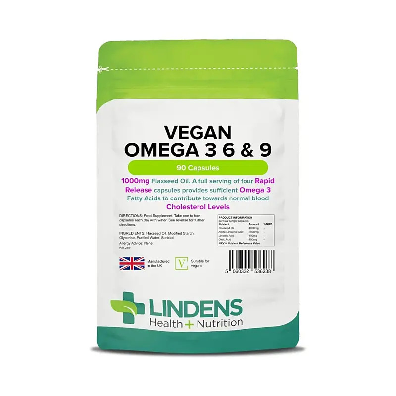 LINDENS Health + Nutrition Vegan Omega 3 6 & 9 1000 mg, 90 kapsúl