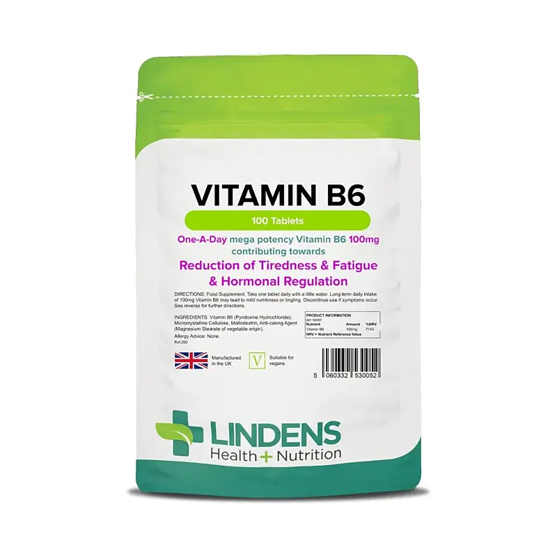 LINDENS Health + Nutrition Vitamín B6 (Pyridoxín hydrochlorid) 100 mg, 100 tabliet