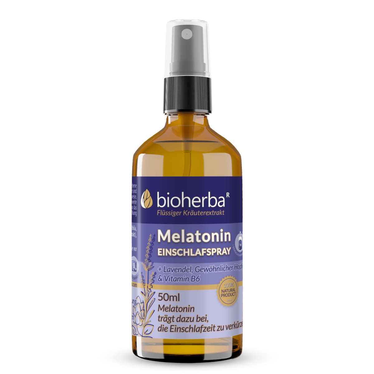Melatonín sprej na spanie s levanduľou, chmeľom a vitamínom B6 - 50 ml - Bioherba