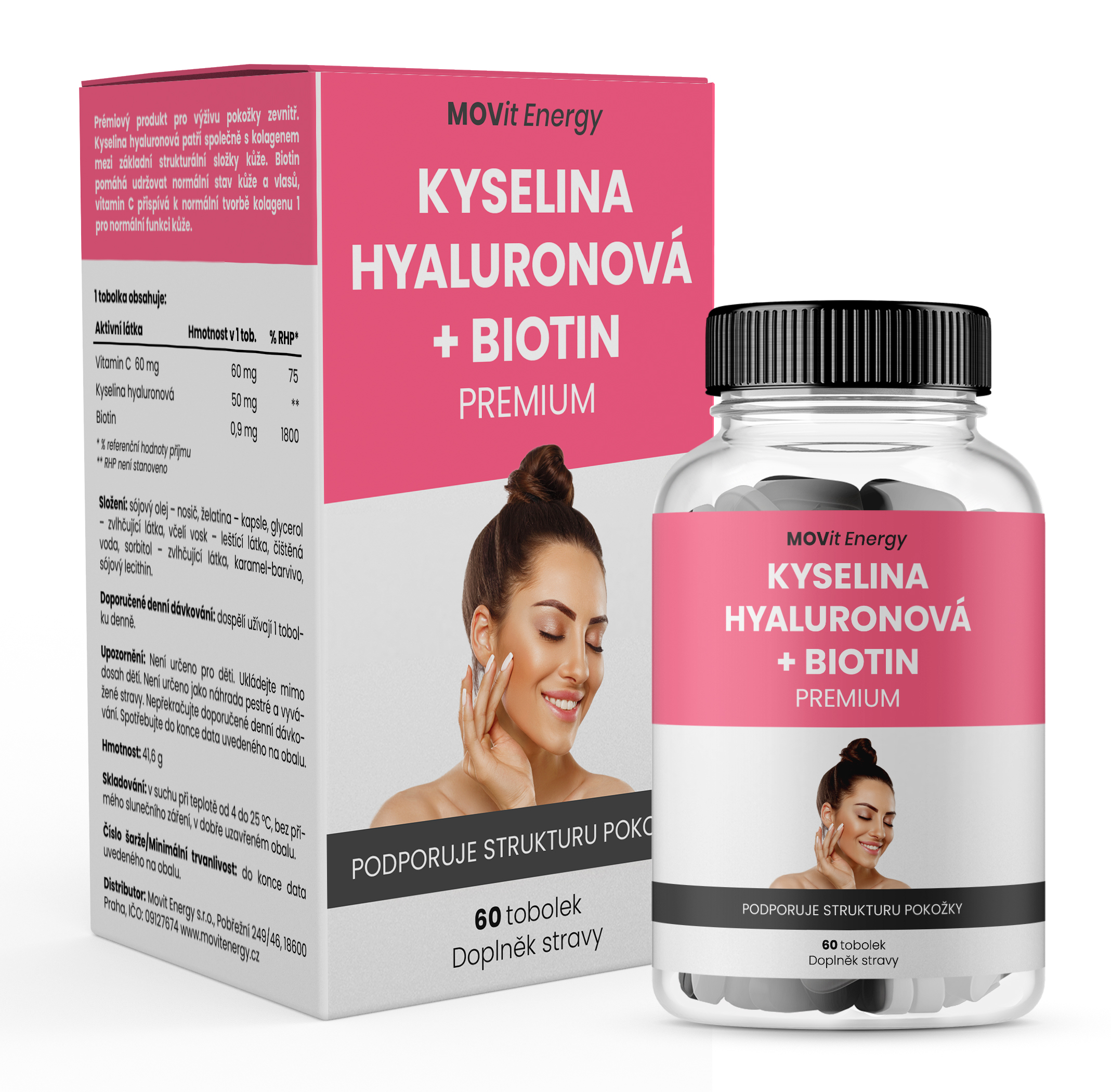 MOVit Kyselina hyaluronová + Biotin PREMIUM 60 toboliek