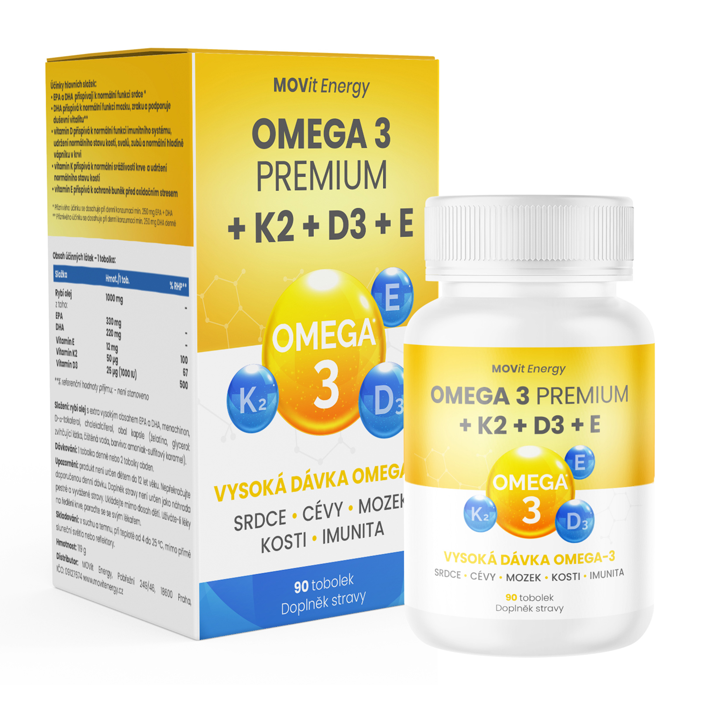 MOVit Omega 3 + K2 + D3 + E Premium, 90 toboliek