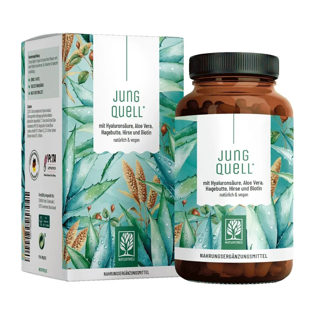 Naturtreu Prameň mladosti - Komplex kyseliny hyalurónovej, aloe vera, šípok a biotínu, 90 kapsúl