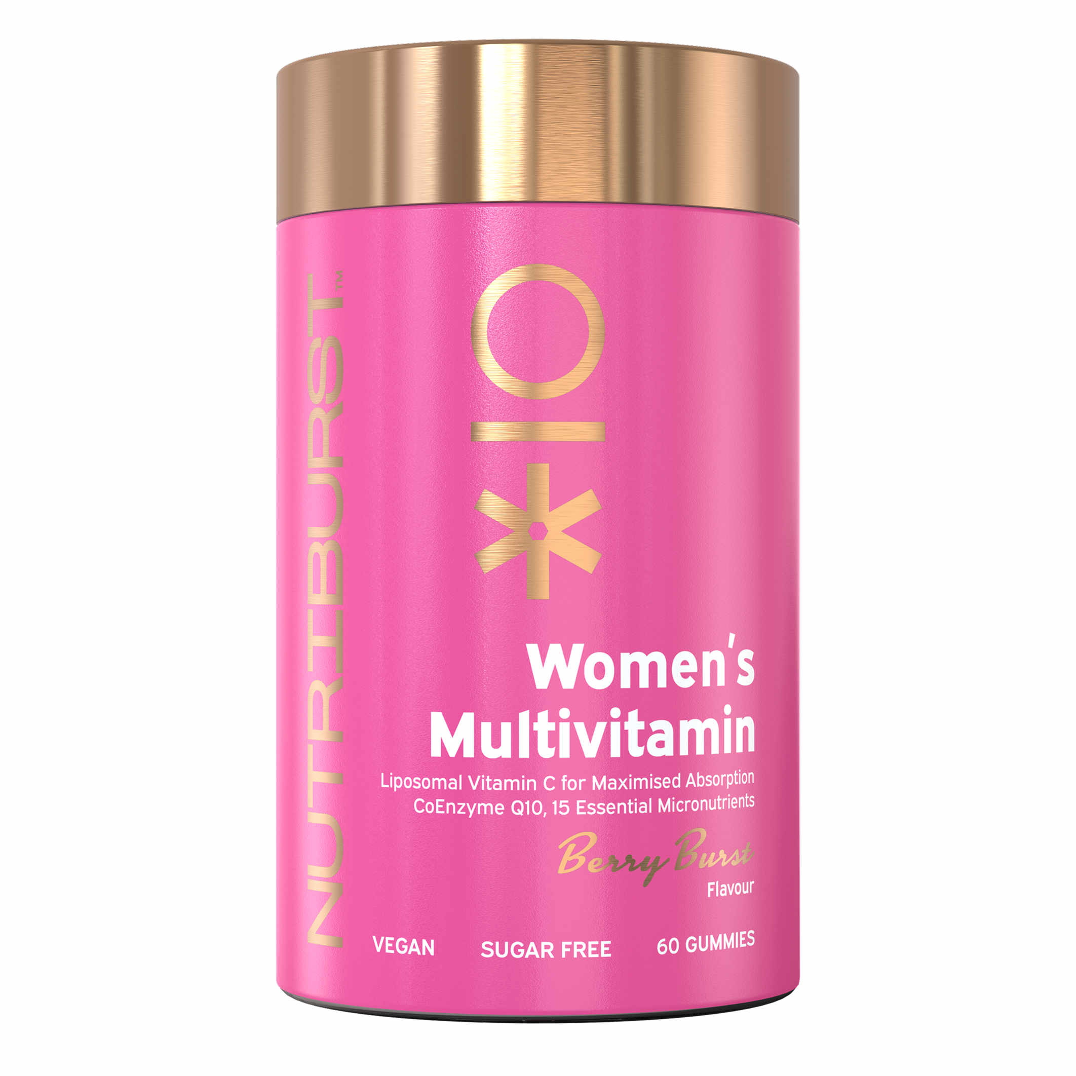 Nutriburst Premium Women's Multivitamin gummies s vitamínmi B12, D3+K2, B5, B6, biotínom, chrómom a kyselinou listovou, príchuť lesné ovocie