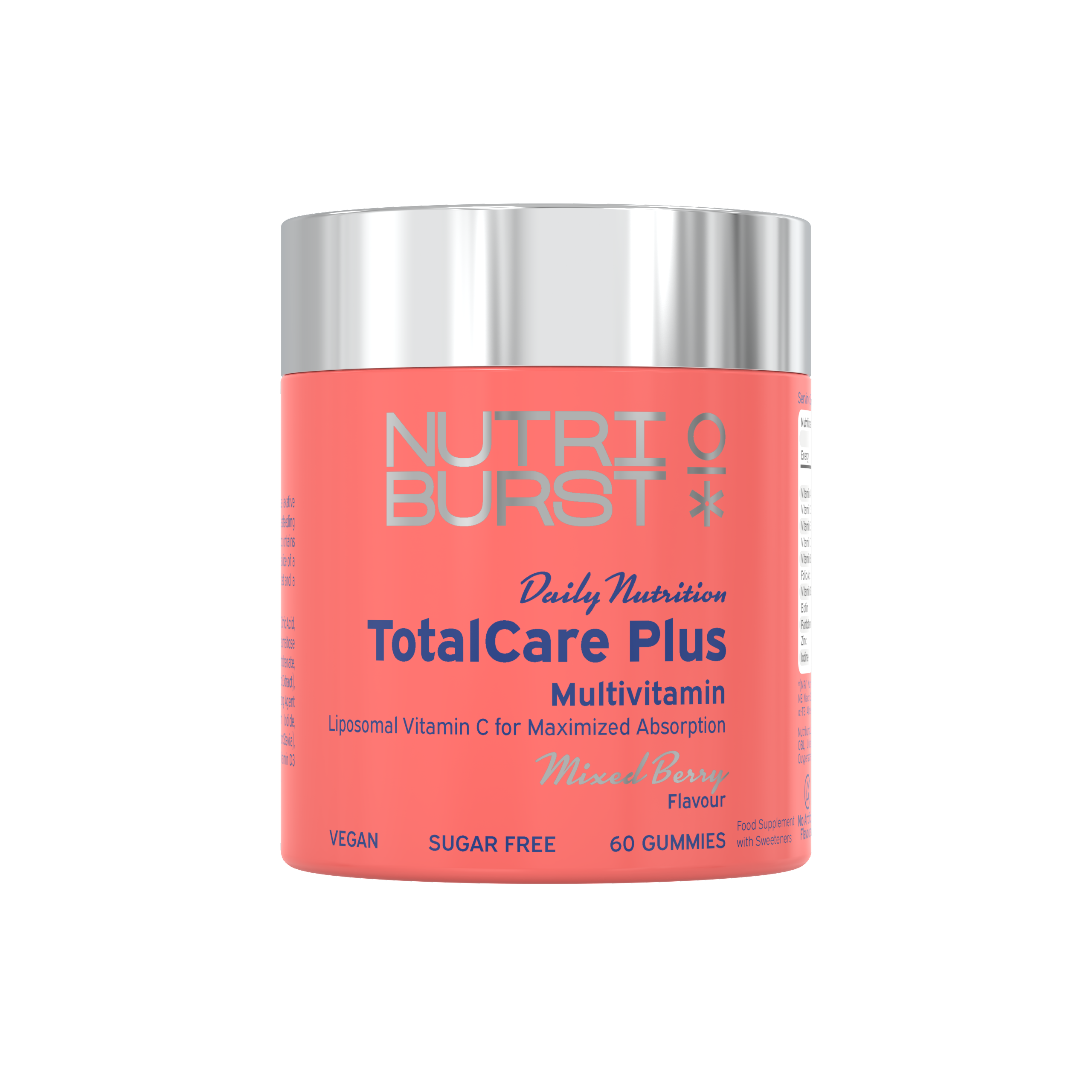 Nutriburst TotalCare Plus multivitamínové gummies s vitamínmi C, D3, B6, B12, zinkom, príchuť lesné ovocie
