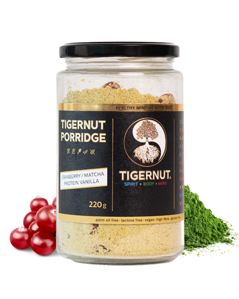 Proteínová kaša s matchou a brusnicami