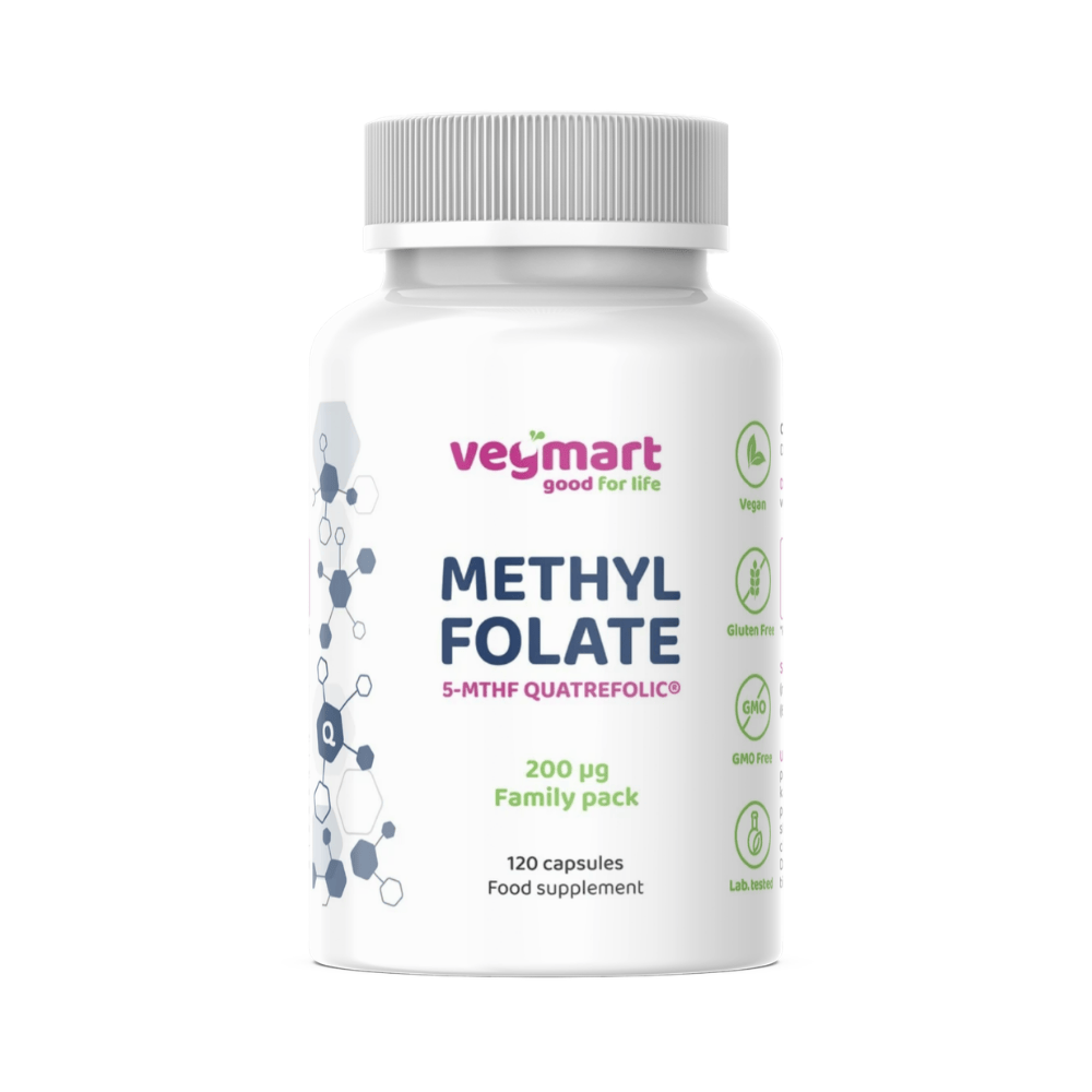 Vegmart Methylfolate (5-MTHF) Quatrefolic® 200 µg- Family pack, 120 kapsúl