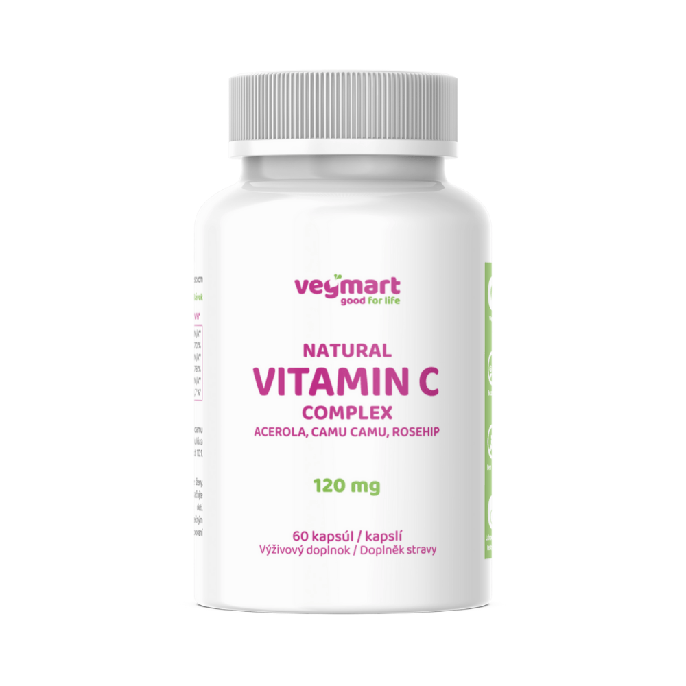 Vegmart Prírodný vitamín C 120 mg - Acerola, Camu camu, Šípky, 60 kapsúl