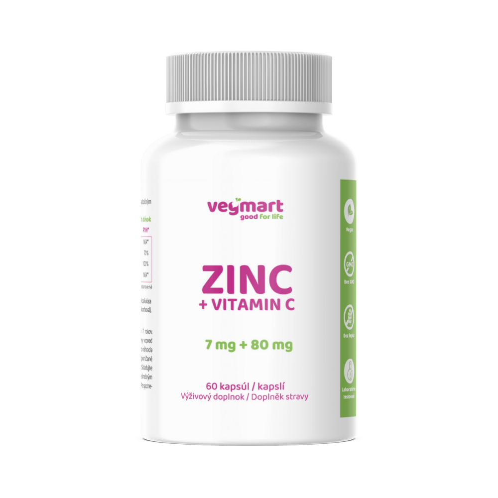 Vegmart Vitamín C 80 mg a Zinok bisglycinát 35 mg, 60 kapsúl
