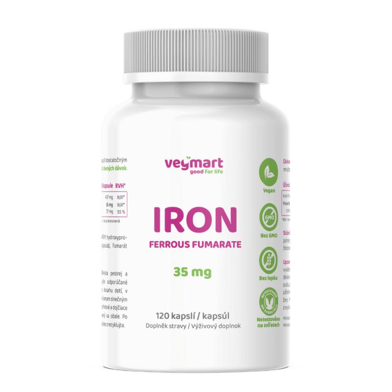 Vegmart Železo – Fumarát železnatý 35 mg, 120 kapsúl