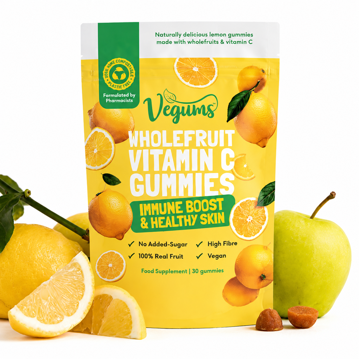 Vegums Žuvací vitamín C z ovocia (citrón), 30 gumených bonbónov