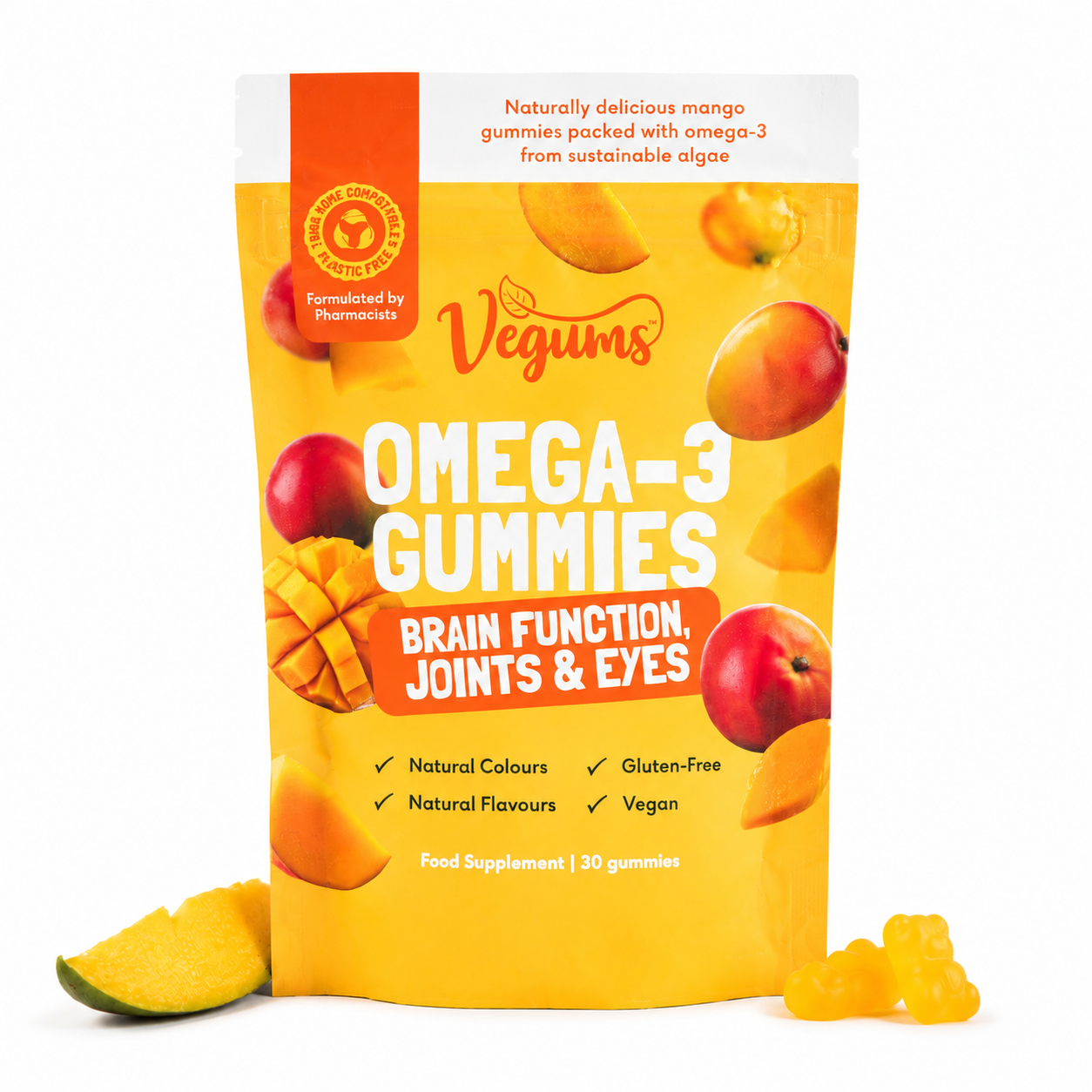 Vegums Žuvacie Omega-3 (mango), 30 gumených bonbónov