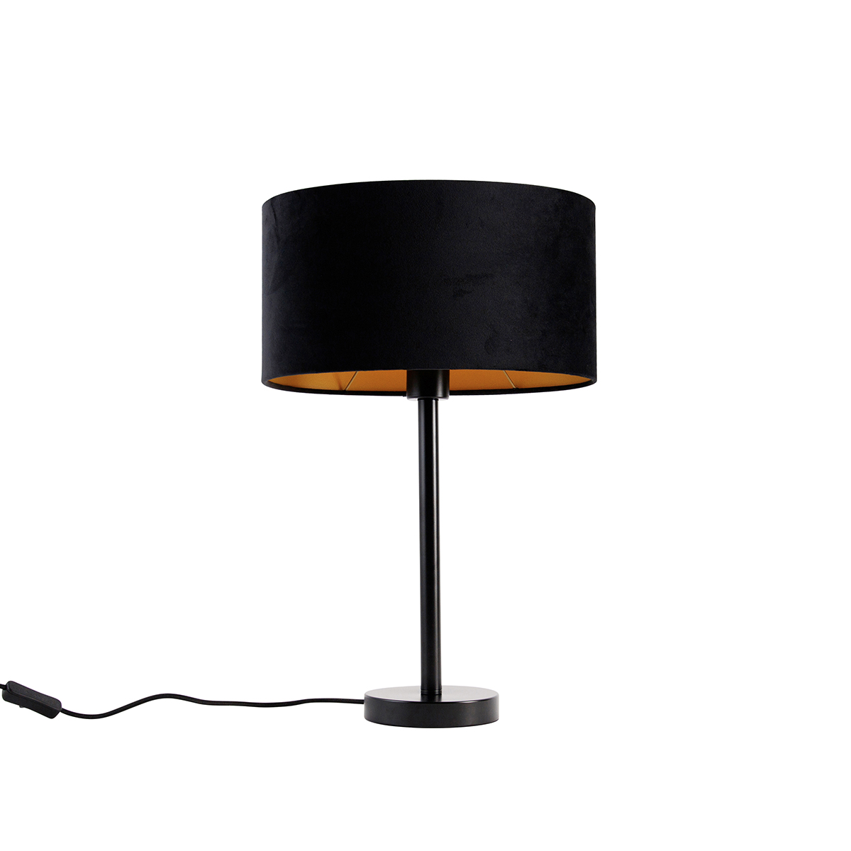 Stolová lampa čierna s oválnym zamatovým tienidlom čiernym 35 cm - Simplo