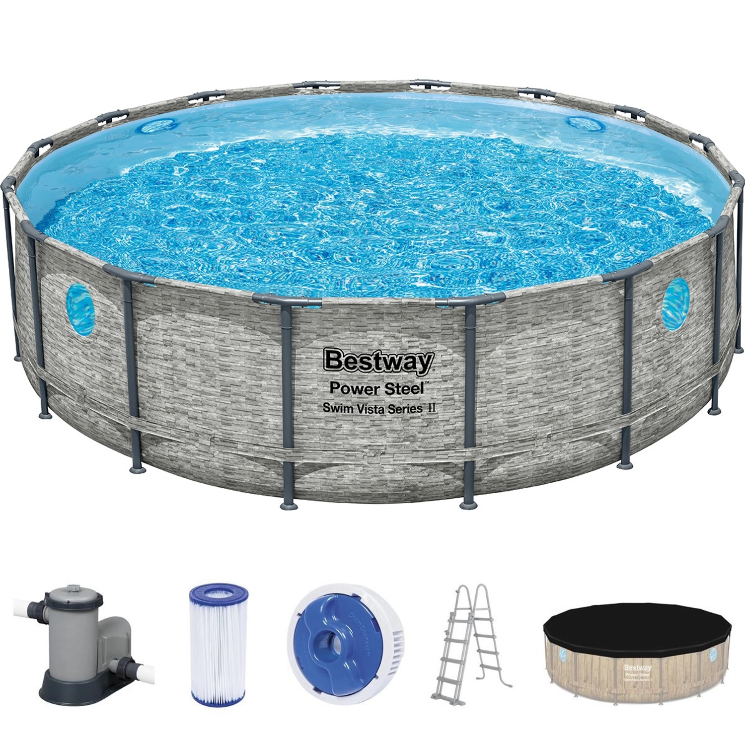 Bestway Bazén Power Steel SwimVista čerpadlo kartuše schod. kameň. pr.488x122cm