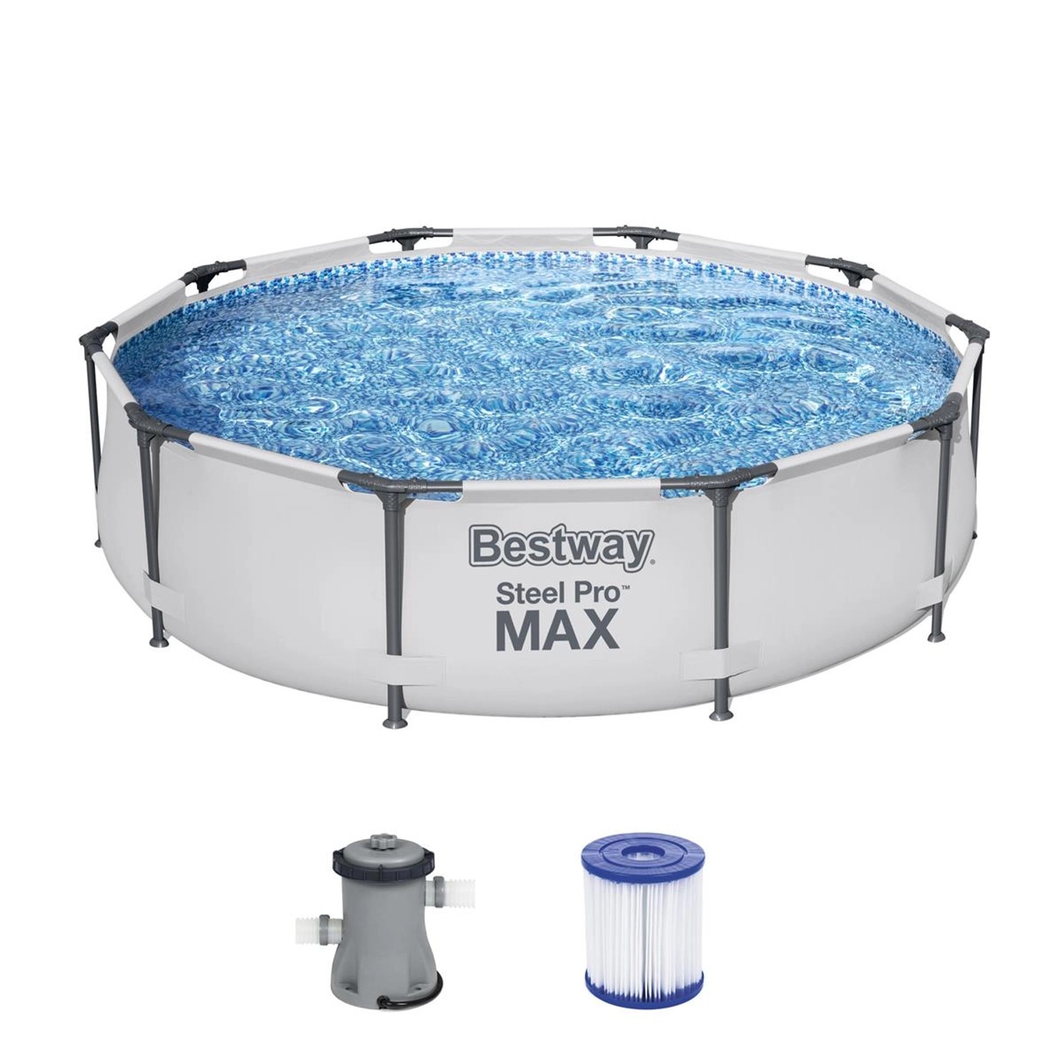 Bestway Bazén Steel Pro MAX vr. kartušovej filtrácie, sv. sivý, pr. 305 x 76 cm