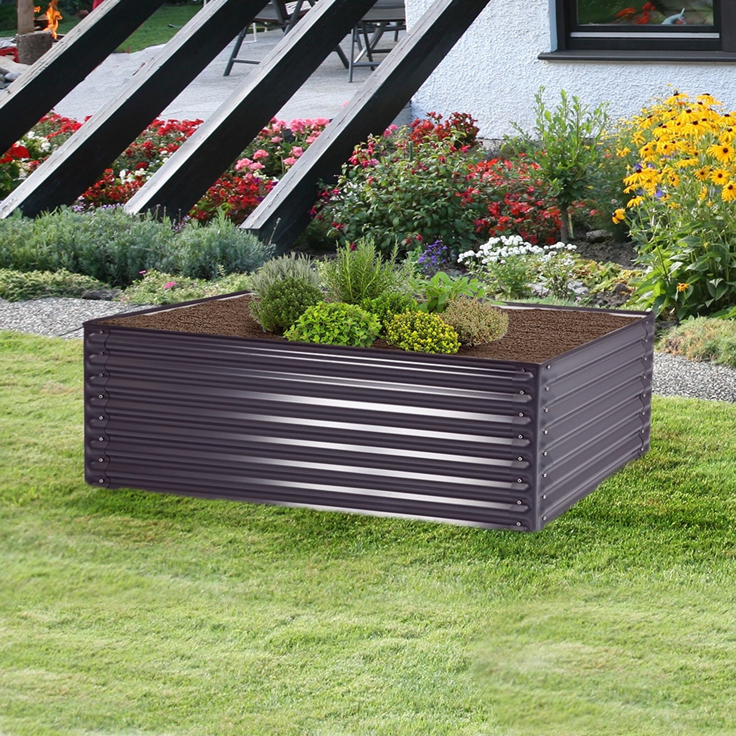 Floraworld Vyvýšený záhon Welle antracitový 150 x 60 x 60 cm