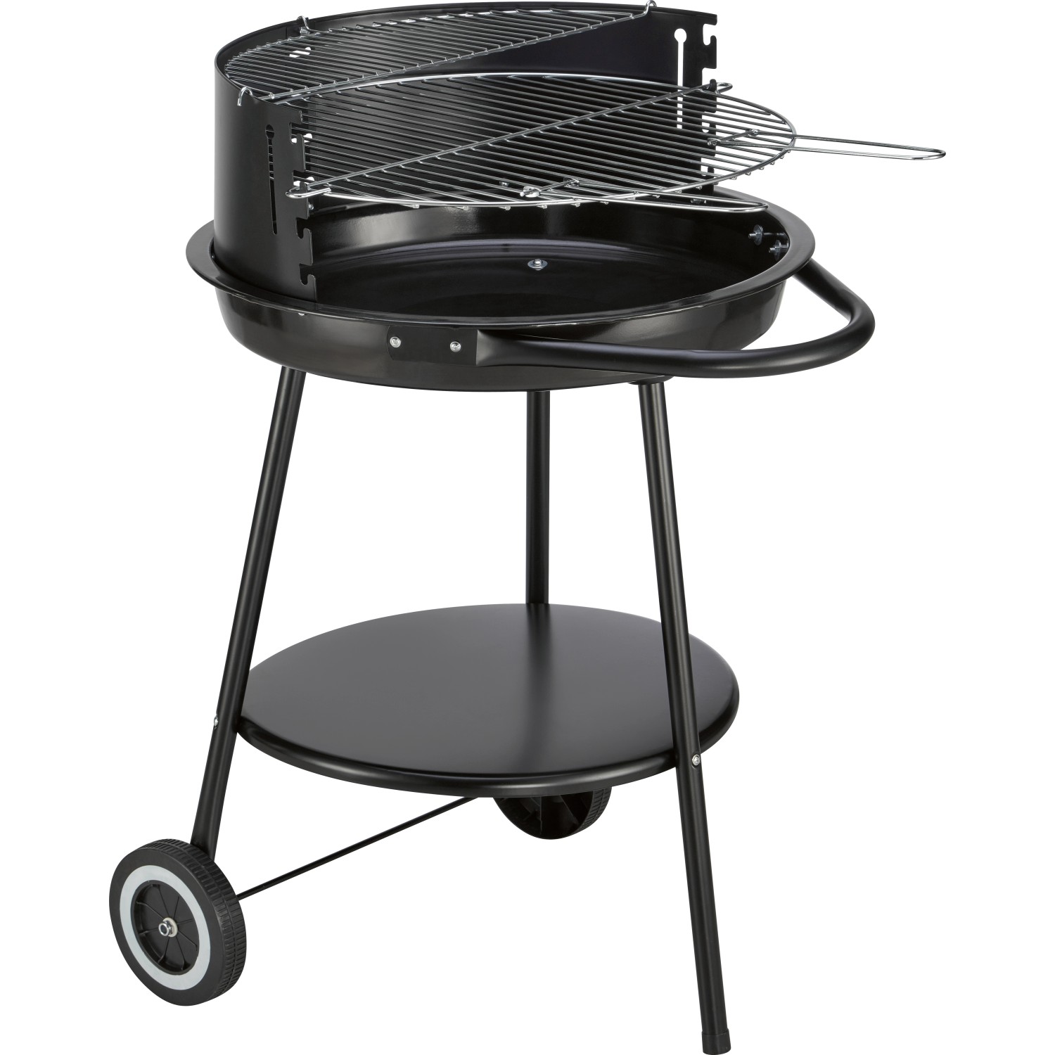 Gril na drevené uhlie okrúhly, čierna, 82,5 x 60 x 51,5 cm